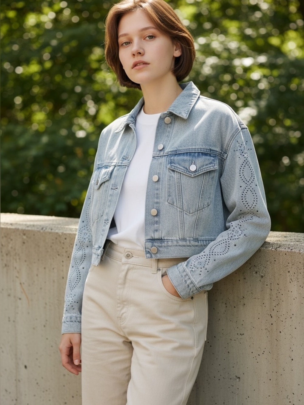 NWT PacSun Selena Gomez Rare DNM Edit Studded Cropped Denim Trucker Jacket XS - Picture 5 of 14